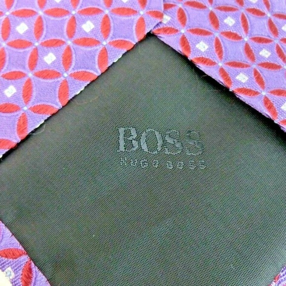 Hugo Boss Mens Tie Purple Geometric Pattern Silk - Picture 4 of 6